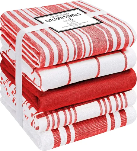 Vista 10 de Cotton Clinic Paquete de 5 toallas de cocina surtidas – Telas suaves absorbentes de secado rápido para mesa y cocina - Toallas de cocina, paños