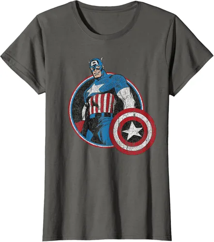 Vista 5 de Marvel Avengers Vintage Capitán América Comic Hero Retrato Camiseta Pequeña Negro
