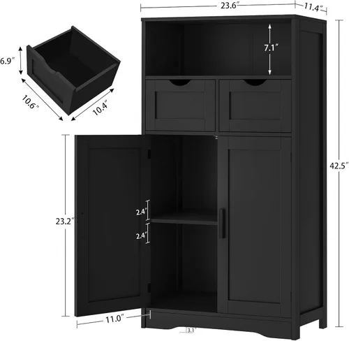 Vista 3 de Iwell Armario de almacenamiento con puertas y estantes, armario de despensa de cocina, gabinetes de baño para sala de estar, cocina, lavandería