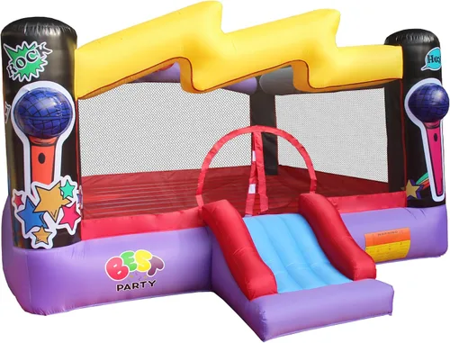 Vista 3 de BESTPARTY Casa inflable de rebote con soplador para niños, tema de estrella pop, tobogán hinchable y gran área de salto, para patio, patio trasero