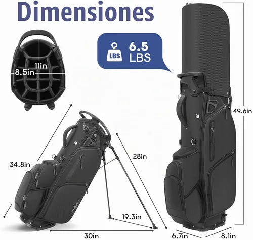 Vista 2 de Findway Bolsa de golf de 14 vías [espacio generoso mejorado] Bolsa de golf ligera con soporte, bolsa de golf duradera con doble correa acolchada
