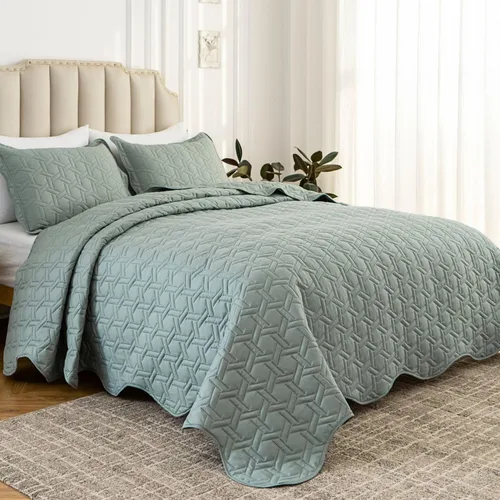 Vista 12 de Auemtyn Juego de edredón de tamaño Full/Queen de 3 piezas, colcha de verano suave y ligera, cobertor de cama de microfibra reversible para todas