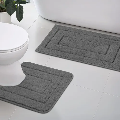 Vista 36 de GRANNY SAYS Juego de 2 alfombras de baño suaves para baño, alfombras de baño antideslizantes y lavables, alfombras de baño absorbentes para bañera