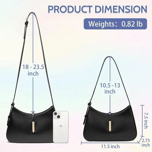 Vista 4 de Keyli - Bolso de hombro de moda para mujer, de cuero vegano, con correa ajustable, bolsos estilo hobo, con asa larga