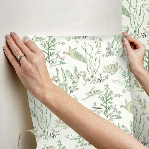Vista 6 de Scalamandre Jade & Sandstone Garparilla - Papel pintado para despegar y pegar, color verde
