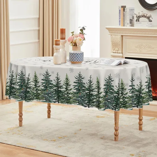 Vista 30 de Horaldaily Mantel de Navidad rectangular de 52 x 70 pulgadas con árboles de Beige