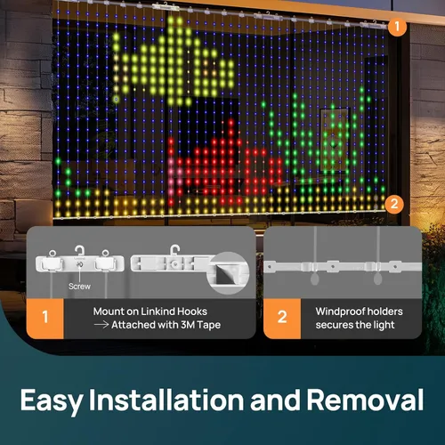 Vista 8 de Linkind - Cortina de luces inteligentes – Control de aplicación, pantalla GIF con patrón AI, funciona con Alexa Google Home, 400 luces LED que