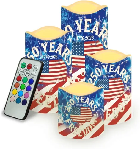 Vista 19 de Jeiento American Flag Flameless Candles 4 Pack 4th of July Home Decoration Flower American Flag LED Candles Battery Operated with Timer Remote