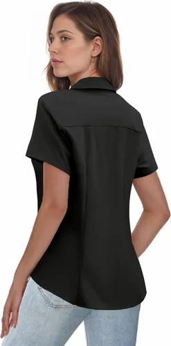Vista 2 de Zeagoo Camisas de vestir de manga corta con botones para mujer, blusas básicas de trabajo con cuello de negocios