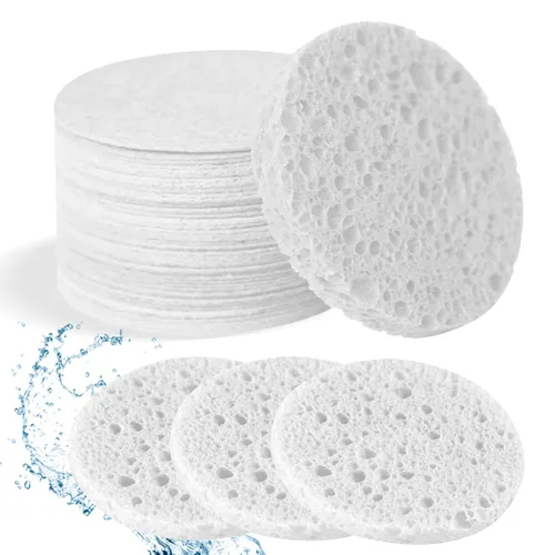 Vista 13 de Esponjas faciales comprimidas de celulosa natural, esponja facial de forma redonda, para limpieza facial, exfoliación y eliminación de maquillaje