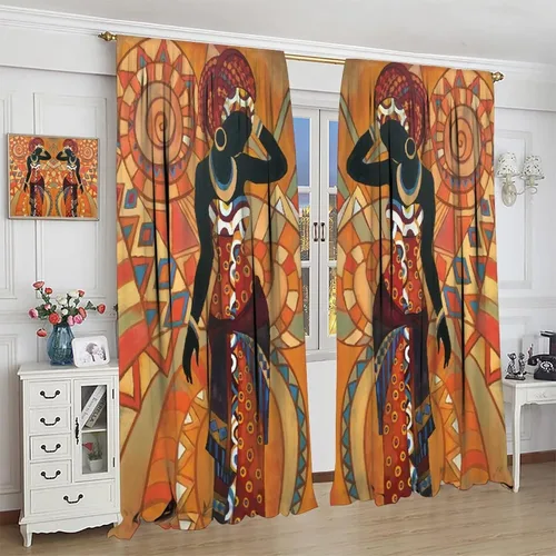 Vista 4 de Cortina de mujer africana, con estampado étnico tribal y étnico, reducción de ruido, para dormitorio, sala de estar, cortinas con aislamiento