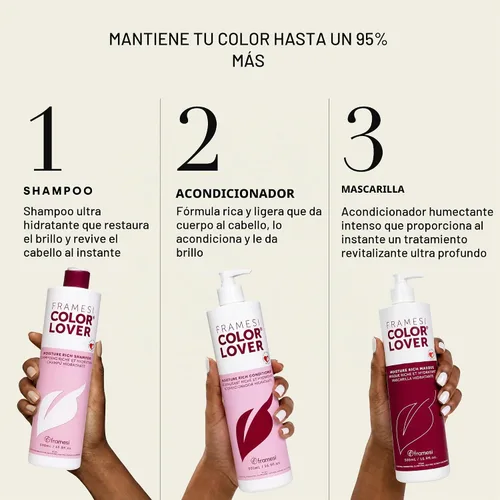 Vista 5 de FRAMESI Color Lover - Mascarilla rica en humedad, 16.9 onzas líquidas, sin sulfato, para cabello teñido