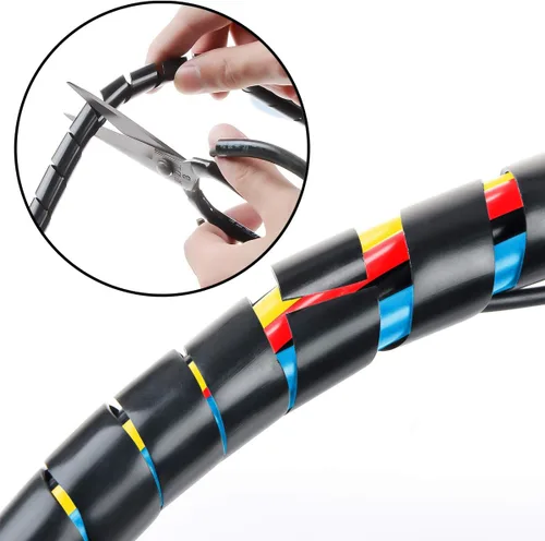 Vista 4 de 65 pies XHF 4mm (rango de envoltura: 1.5mm-10mm) Envoltura de cable en espiral para ordenador, manga organizadora de cables eléctricos, RoHS, negro