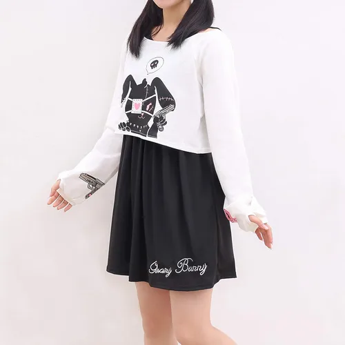 Vista 6 de Bonito vestido para adolescentes y niñas conjunto de dos piezas con estampado de conejo vestidos casuales de algodón para primavera y otoño como