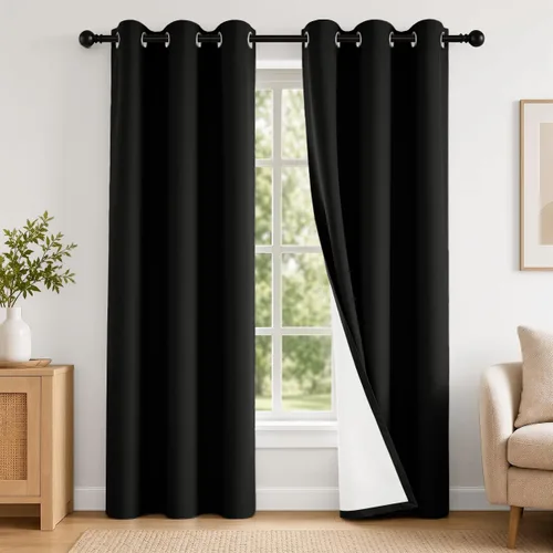 Vista 59 de 2 paneles de cortinas 100% opacas, de peso medio, con aislamiento térmico y ojales para dormitorio, sala de estar, tratamiento de ventana