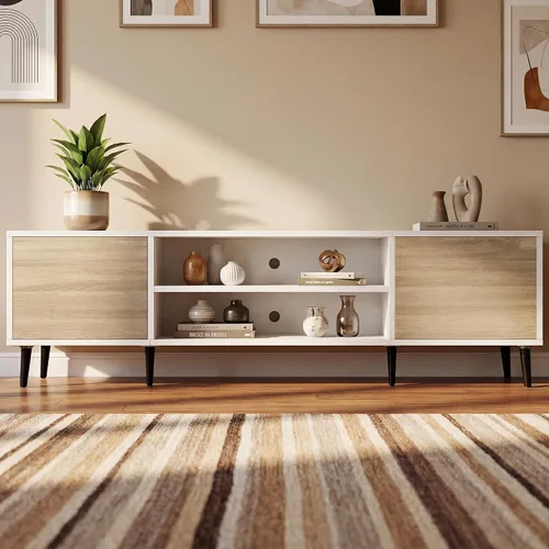 Vista 12 de JUMMICO Soporte de TV moderno Mid-Century con almacenamiento, 50 pulgadas Gris