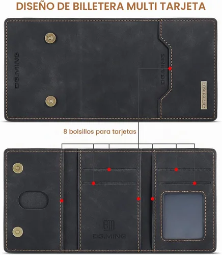Vista 8 de Funda trasera desmontable 2 en 1 compatible con iPhone 13 Pro Max con tarjetero de cuero bolsillo delgado fundas para teléfono 6.7 pulgadas (negro)