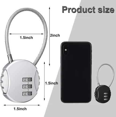 Vista 2 de 4 cerraduras combinadas de 3 dígitos con combinación de números, cerradura de equipaje, candados de viaje impermeables para puerta escolar, valla