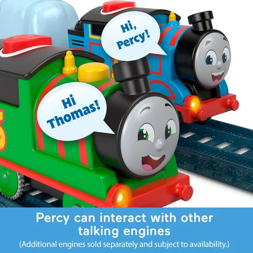 Vista 3 de Thomas & Friends Tren de Juguete Motorizado Talking Percy Locomotora Alimentada por Batería con Sonidos y Frases para Juego Simbólico para Niños