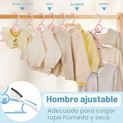 Vista 2 de Perchas infantiles de 11 a 14.5 pulgadas para armario de guardería, paquete de 40 unidades, multicolor