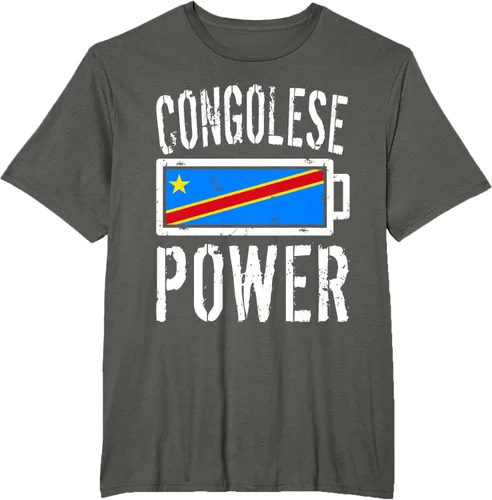 Vista 8 de Camiseta de batería de energía congoleña con bandera de República Democrática del Congo, Negro, S