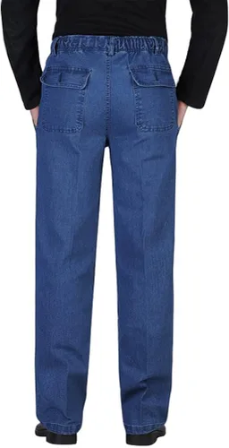Vista 7 de IDEALSANXUN Pantalones de mezclilla de ajuste holgado con cintura elástica para hombre