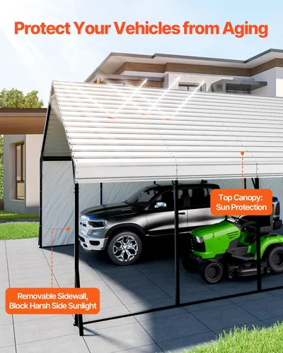 Vista 128 de VEVOR Cobertizo Tienda de Almacenamiento Exterior Portátil Resistente de 6 x 8 x 7 pies, Refugio de Cochera Garaje Impermeable con Puerta Enrollable