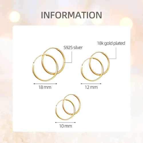Vista 3 de Aretes de aro pequeños con relleno de oro de 18 quilates para mujeres y hombres, aretes de aro de tubo sin fin, ligeros y pequeños hechos a mano