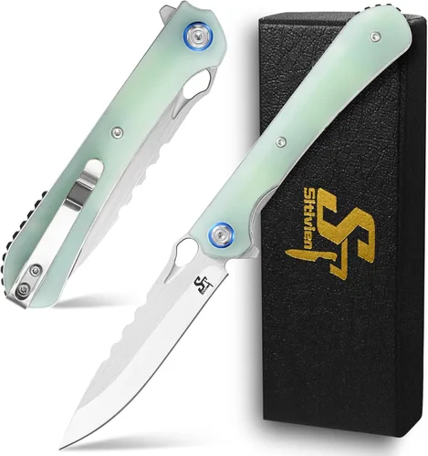 Vista 9 de Sitivien ST145 - Cuchillo de bolsillo plegable, hoja de acero 14C28N, mango G10 EDC herramienta cuchillo para supervivencia al aire libre Negro