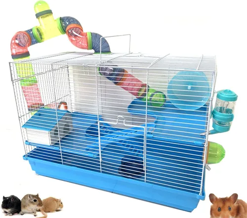 Vista 16 de Rosa Grande Torre Doble de 5 Pisos Hábitat para Hámster Mansión Roedores Jerbos Ratones Pequeños Hogar Jaula con Tubo de Cruce Superior Expandible