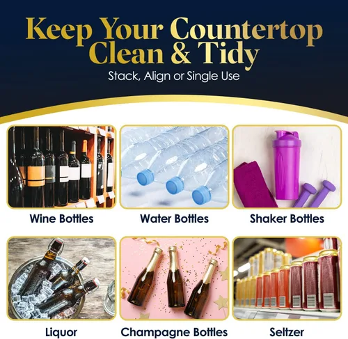 Vista 7 de Homeries Organizador de botellas de vino y agua, estante apilable para encimeras de cocina, mesa, despensa, refrigerador, bares, acrílico, estante