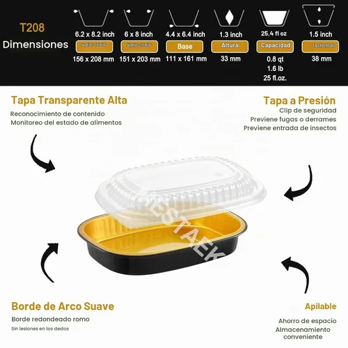 Vista 3 de Bandejas ovaladas de papel de aluminio con tapas a presión (paquete de 5) Recipiente reutilizable de servicio pesado 2 veces más grueso de 25