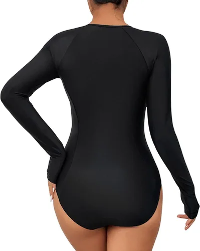 Vista 8 de Women's Long Sleeve Zipper Front One Piece Swimsuit Monokini Color Matching Spray Grain Bathing Suits Beachwear