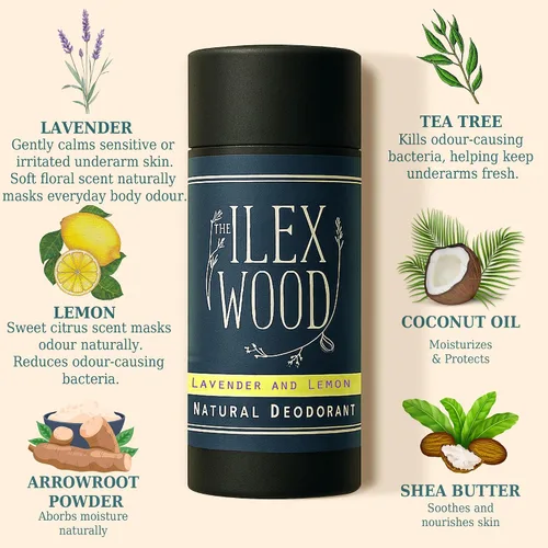 Vista 3 de The Ilex Wood Desodorante natural – 2.4 fl oz. Hecho a mano, sin sal de aluminio, sin plástico, libre de crueldad y alcohol, vegano, tubo de cartón