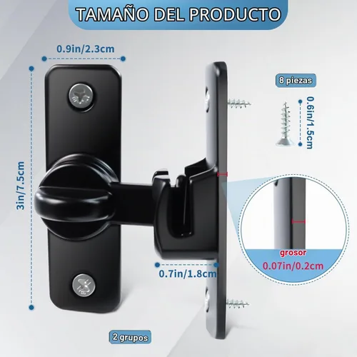 Vista 2 de Cerradura de puerta de granero abatible de 90/180 grados, pestillo de puerta de hogar sólido grueso multiángulo para puerta izquierda y derecha