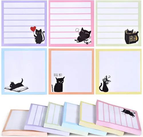 Vista 8 de Lindas notas adhesivas paquete de 6 – 270 hojas de notas autoadhesivas, notas adhesivas de dibujos animados Kawaii para planificador, suministros