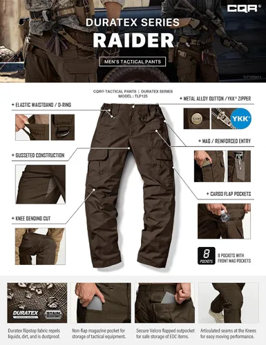 Vista 9 de CQR - Pantalones tácticos tipo cargo para hombre, tejido ripstop, resistentes al agua, ligeros, para uso diario, trabajo, senderismo o exteriores