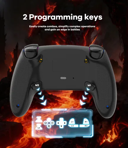 Vista 7 de GlowPlayX Wireless Gaming Controller Compatible with PS-5 Console/Pro/PC/Mac/iOS/Android/Steam Deck, Gamepad with RGB Lighting/Hall Effect Negro