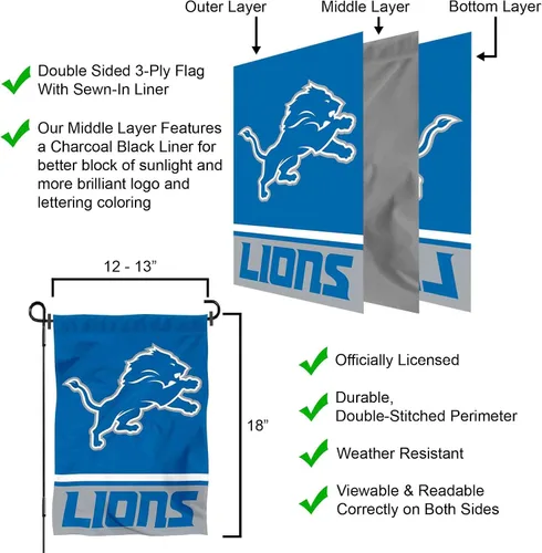 Vista 6 de Bandera de jardín de doble cara de Detroit Lions