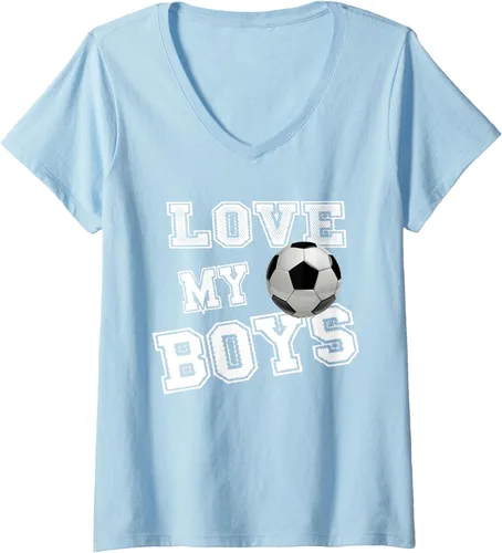 Vista 4 de Womens Retro I Love My Boys Soccer Gifts for Moms-Futbol Soccer Mom V-Neck T-Shirt