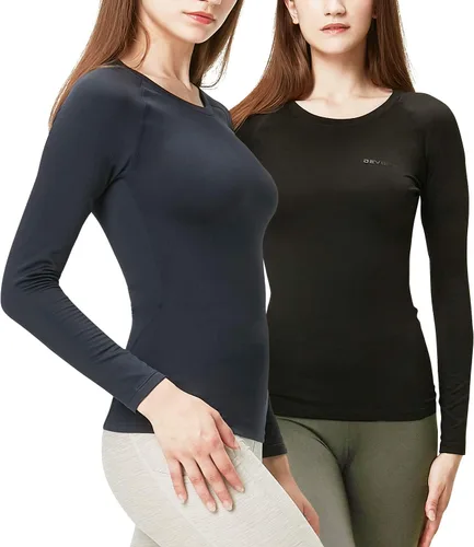 Vista 16 de DEVOPS - Paquete de 2 camisas térmicas de manga larga para mujer, capa base de compresión negro / negro