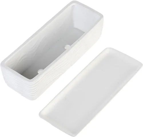 Vista 7 de MyGift Maceta de cerámica de 12.5 pulgadas, moderna maceta rectangular texturizada para suculentas con diseño de ondas y platillo extraíble (blanco)