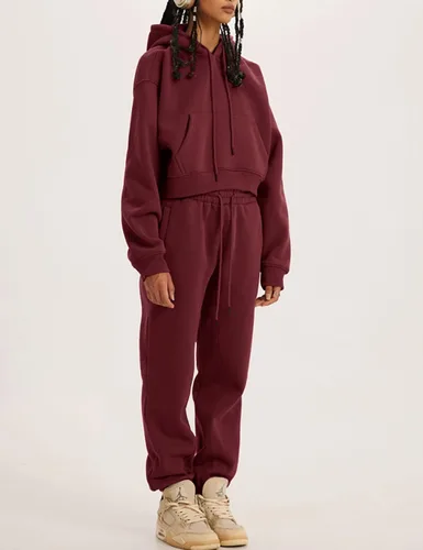 Vista 9 de Kissonic Conjunto deportivo de forro polar para mujer, 2 piezas, sudadera con capucha y pantalones deportivos