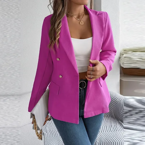 Vista 4 de Women's Casual Work Office Open Front Long Sleeve Double Breasted Fashion Blazer Jackets Top