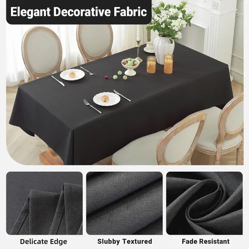 Vista 2 de Laolitou - Mantel cuadrado de lino impermeable texturizado negro, manteles lavables sin arrugas a prueba de derrames para mesa de comedor