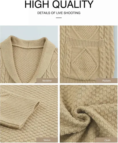 Vista 5 de JMIERR Men's Casual Long Sleeve Shawl Collar Buttons Down Cable Knit Cardigan Sweater with Pockets