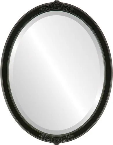 Vista 12 de Espejo de pared biselado ovalado para decoración del hogar, estilo Athena, negro plateado, dimensiones exteriores de 14 x 18 pulgadas
