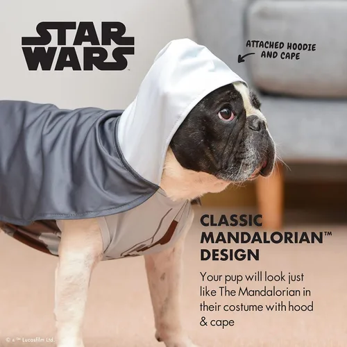 Vista 3 de Star Wars Disfraz de perro Mandalorian de Halloween, disfraz oficial de Halloween para perros, talla S