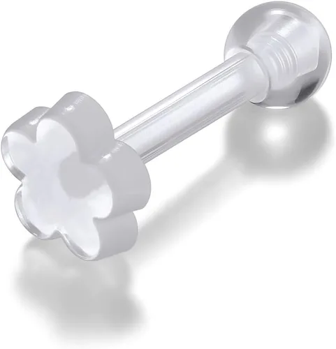 Vista 6 de PiercingJ Aretes de cartílago de acrílico transparente de 0.56 oz, anillo de plástico para lengua tragus, lindo corazón, estrella, nariz, labio