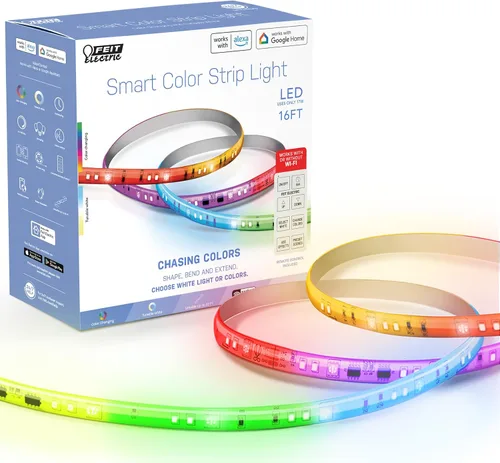 Vista 16 de Feit Electric Tira de luz LED de persecución inteligente de 10 pies, RGB que cambia de color + blanco sintonizable, aplicación Wi-Fi y control